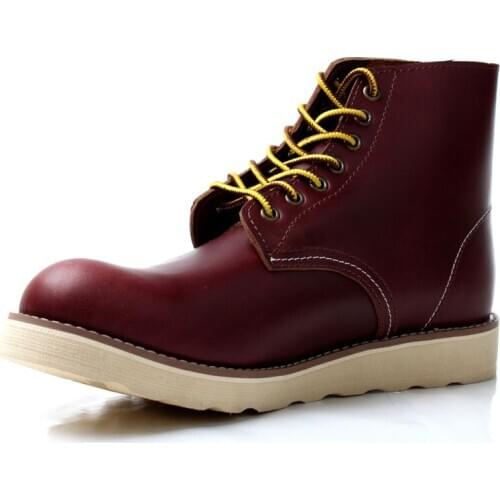 Classic Winter Men Boots Genuine Leather Work Boots Red Ankle Boots Men 9#21/10E50
