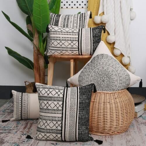 Black Beige Linen Cotton Tasseled Cushion Cover Home Decoration Sofa Pillow Cover 45x45cm/50x50cm/30x50cm Boho Pillowcase Sham