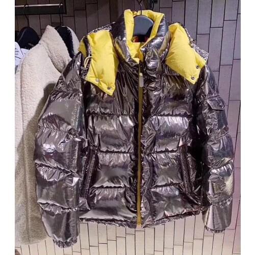2021 Winter French Design Runway Collection Oversized Hooded Mirror yellow Reversible Two Face Down Puffer Jacket