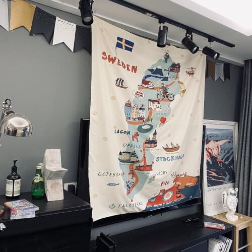 Tapestry Wall Sweden Map Room Decorations Safari Mural ArtHome Decar Nursery Carpets Tapestry Beach Coverlet