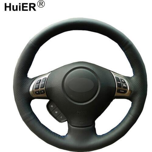 HuiER Hand Sewing Car Steering Wheel Cover Black Leather For Subaru Forester 2008-2012 Impreza 2008-2011 Legacy 2008-2010