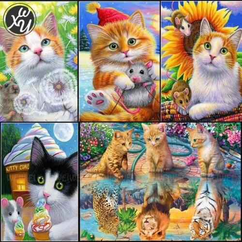 Cat Diamond Art Kits for Adults Adorable Kitty Diamond Painting Fantasy Cute Animals Cross Stitch Diamond Mosaic Decoration Home