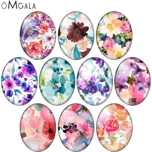 Beauty Vintage Watercolor Rose Flowers 10pcs 13x18mm/18x25mm/30x40mm Oval photo glass cabochon demo flat back Making findings