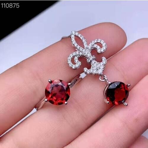 Jewelry set Natural Garnet Necklace Ring sets Women Jewelry