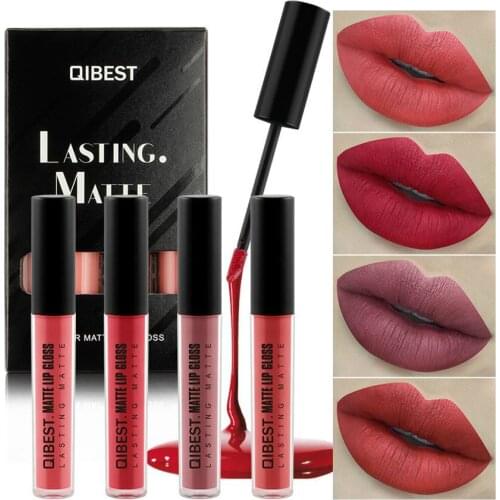 4PCS Liquid Lipstick Set Long-Lasting Matte Lip Stick Make Up Waterproof Velvet Batom Nude Sexy Lip Gloss Cosmetics Kit