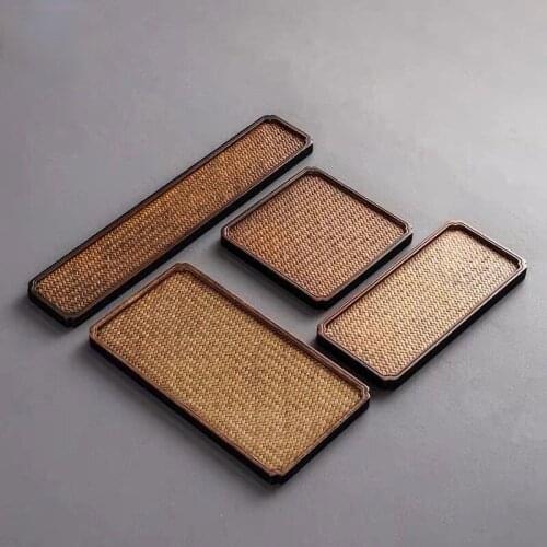 Natural Bamboo Wooden Tea Tray Table Drain Decorative Tea Tray Ceremony Accessories Set Bandeja Madera Serving Trays DL60CP