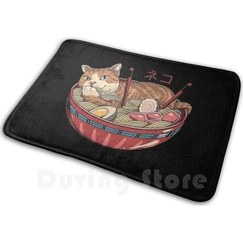 Neko Ramen 2 Mat Rug Carpet Anti-Slip Floor Mats Bedroom Cat Meow Catana Katana Samourai Japan Kat Cute Sword Tattoo Tatoo Food