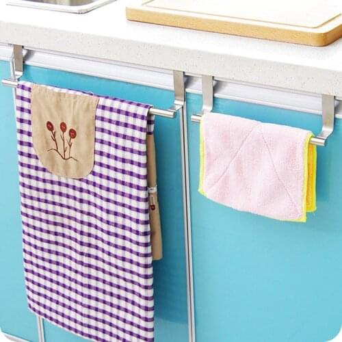 Stainless Steel Towel Rack Cabinet Door Hanging Organizer Wall Mounted Hanging Holder Shelf Hanger Kitchen Orgainzer