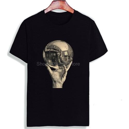 New 100% Cotton Tshirt Escher Surreal Print Short Sleeve Top & Tee Fashion Casual T Shirt Unisex Couple Clothing
