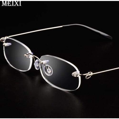 Rimless Eyeglasses Memory Alloy Frame Resin Ultralight Boxed Reading Glasses Women Men Eyewear Unisex +1.0 1.5 2 2.5 3 3.5 4