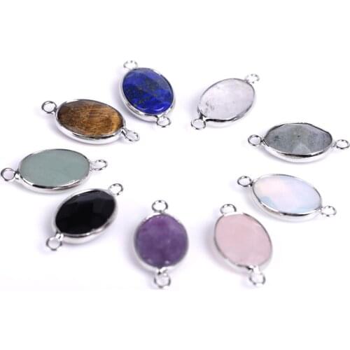 13X18mm Faceted Oval Stone Connector Healing Pink Blue Green Crystal Quartz Pendant Wholesale Charms for Jewelry Making