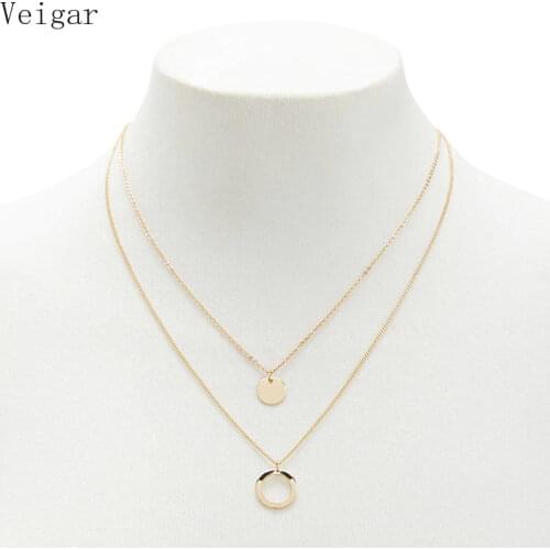 Hollow Circle Pendant Necklace Simple Style Double Chains Necklaces for Women 2018 Fashion Jewelry Gold Silver Color Collares
