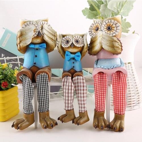 Resin Crafts a Family of Three Three No Korean Owl Ornaments Bedroom Home Decoration Wholesale 3pcs/set