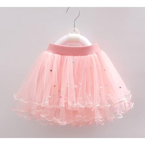 2021 Girls Tutu Fluffy Beaded Skirt Princess Ballet Dance Tutu Mesh Skirt Autumn Baby Girls Elastic Waist Cake Skirt Ball Gown