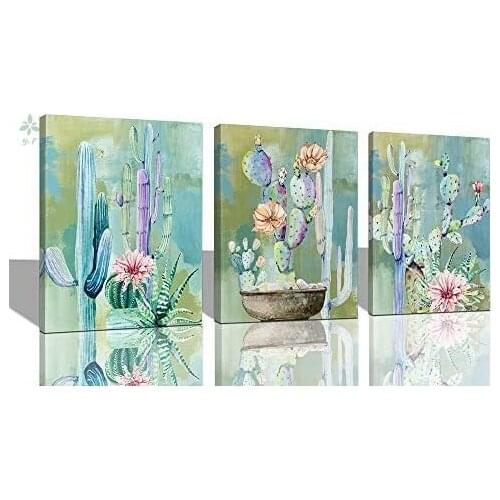 Succulent Tropical Green Plants Cactus Flowers Oil Painting Artwork Indoor Decoration