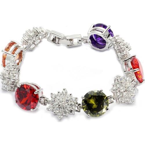 SHUNXUNZE Luxury women bracelets with charms Engagement Wedding Red Purple Morganite Peridot Cubic Zirconia Rhodium Plated R661