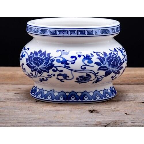 Ziyun Pavilion blue and white porcelain censer, household Buddha, incense bowl, temple, Buddhist utensils