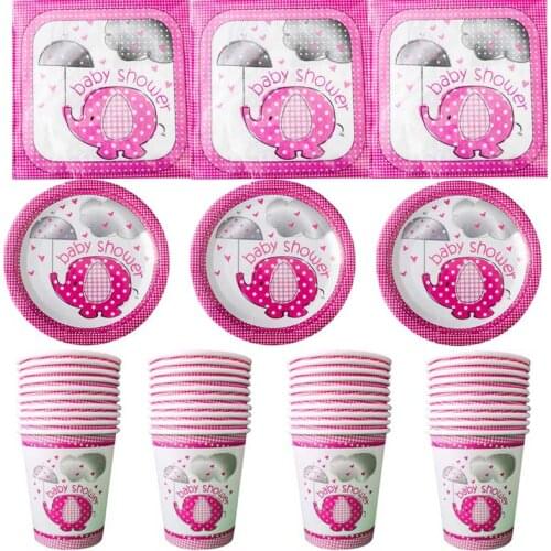Happy Birthday Party Elephant Theme Plates Kids Girls Favors Cups Napkins Baby Shower Decorate Towel Dishes 60pcs/lot