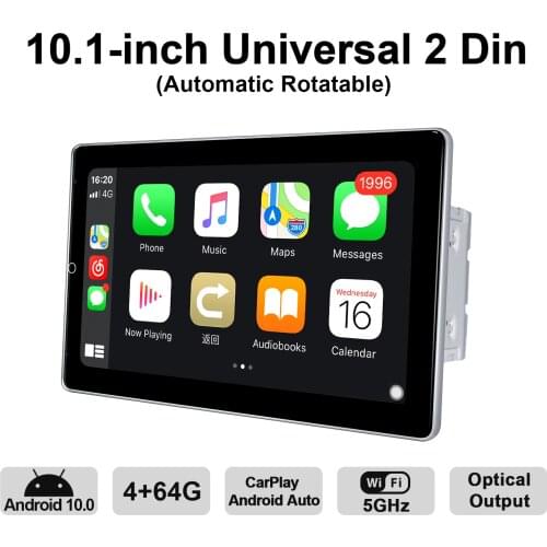 Joying Radio 2 din Android 10 Universal Head Unit Car Multimedia Player 10.1” Automatic Rotatable Screen DVR OBD2 TPMS Camera 4G
