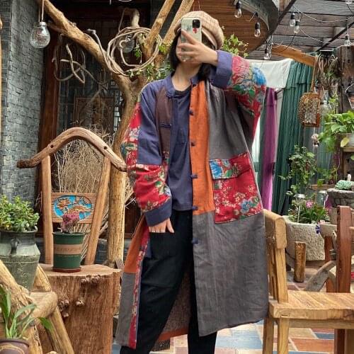 Women Autumn Patchwork Parkas Ladies Spliced Cotton Long Coat Outerwear Female 2020 Overcoat Topcoat