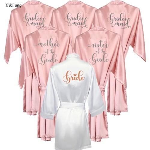 Dark pink bride robe satin women bridesmaid bride Pouch Cosmetic makeup bag engagement gift bridal party kimono robes