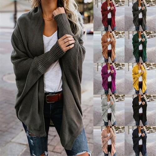 Women Cardigan Autumn Winter Sweater Tops Long Knit Cardigan Pocket Coat Female Casual Bat Sleeve Large Elegant Sweater Coat