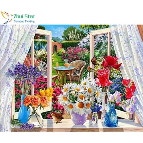 Zhui Star 5D Diy full Square drill diamond painting Cross stitch Garden Flowers embroidery Rhinestone Mosaic home decor gift