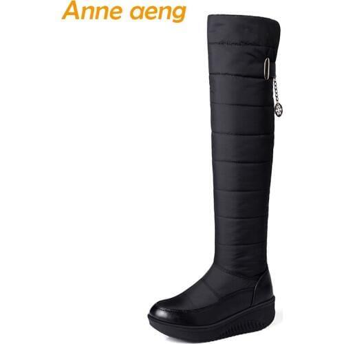 2018 Winter Over-The-Knee Boots Middle Wedge Heel Waterproof Sexy Ladies Women Shoes Black Down Snow Thigh High Boots Big Size