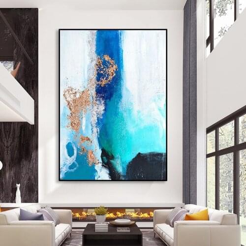 Gold foil hand-painted abstract painting living room background wall hanging painting vertical version can be customized