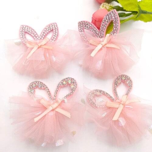 10Pcs/Lot Multi Styles Heart Padded Appliques With Mesh Skirt And Ball Decoration For Children Headwear Hair Clip Accessories