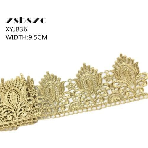 9.5CM Width 5Yards Vintage Gold Lace Ribbon Glitter Crocheted DIY Craft Sewing Supplies