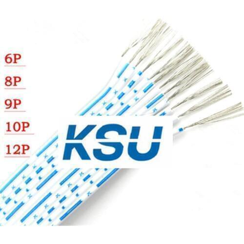 6Pin/7Pin /8Pin /9Pin /10Pin 12Pin 24AWG 24# Blue white Parallel Ribbon flat cable wire 20M/1lot