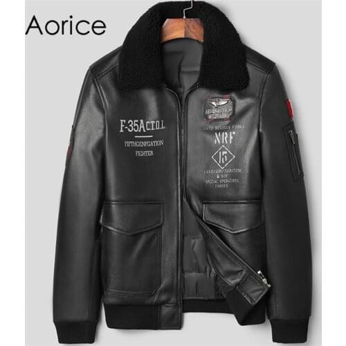 Aorice Men Genuine Sheep Skin Leather Jacket Down Liner Coat Male Wool Fur Collar Real Leather & Suede Suit Jackets Coats MT162