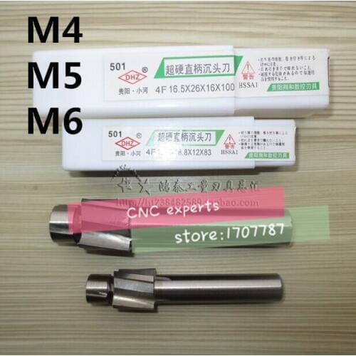 Free Shipping 3pcs 4 Flute AL HSS Counterbore End Mill M4-M5-M6 metric Endmill/sink holes drilling head milling cutter