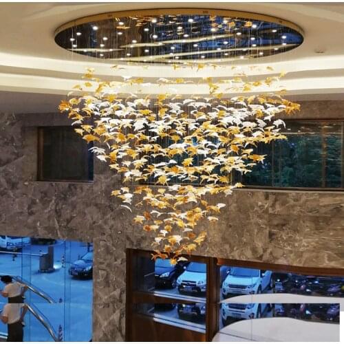 Large scale project crystal chandelier hotel chandelier villa sales lobby crystal art maple leaf decorative lamp customization
