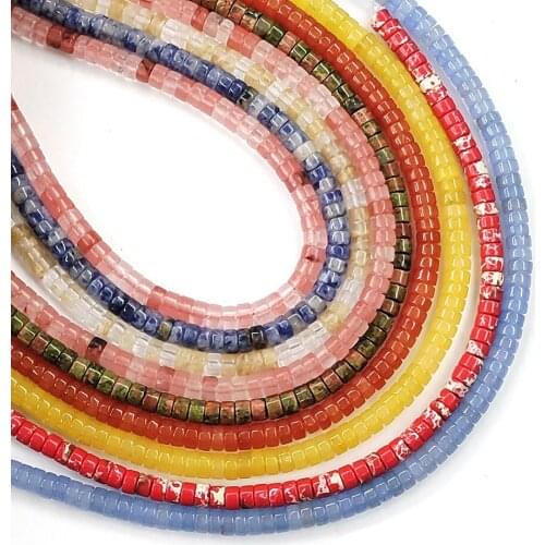 1 Strand Button Shape Natural Semi-precious Stone Loose Beads Strand Flat Round Spacer Beads DIY Making Necklace Earring 2x4mm