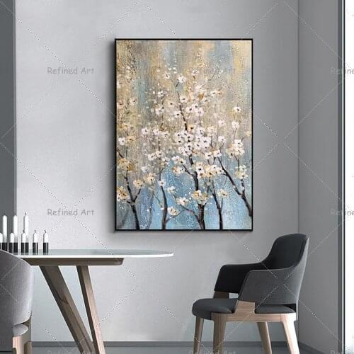 Pure Hand-Painted Canvas Oil Painting Parlor Decoration Nordic Pastoral Abstract Flower Plum Blossom Dining Hall Porch Mural