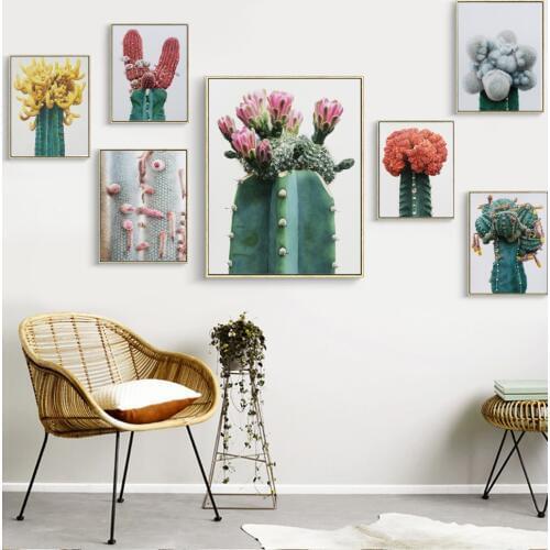 Flower and Cactus Nordic Canvas Painting Colorful Desert Plant Art Poster Print Wall Picture Home Living Room Mural Decoration