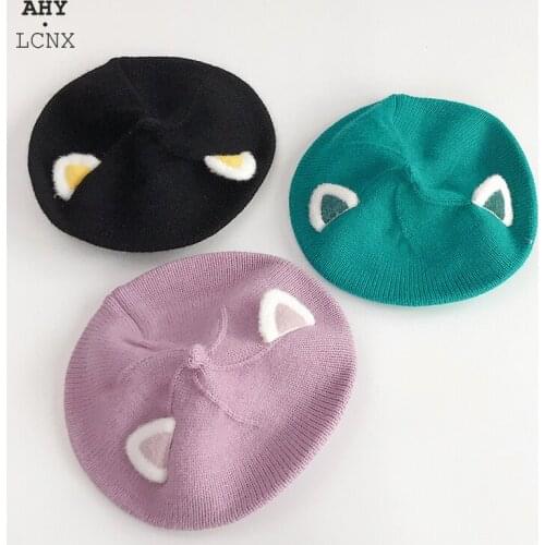 2021 Fashion New Unisex Kids Beret Cute Fox Ears Shape Hats Winter Cap Autumn Baby Girl Hat Beanies Childrens Demi-season Hat