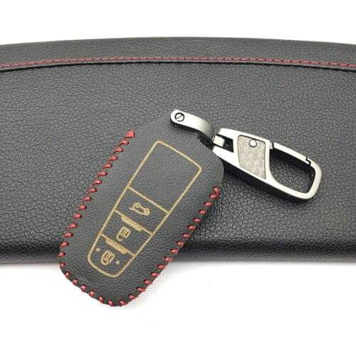 For Toyota Camry CHR Prius Corolla RAV4 Prado 2017 2018 Top Layer Leather Remote Car Keychain Key Cover Case Remote 3 buttons