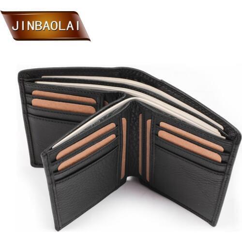 JINBAOLAI Mens Genuine Leather Wallet Business Casual Credit Card ID Holder Coin Purse Multi-Functional Short Wallet carteira
