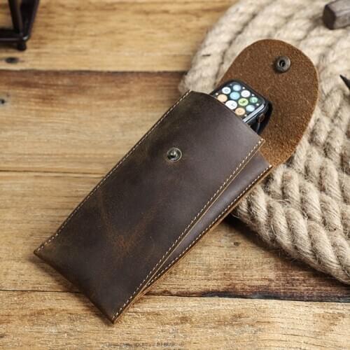 Retro Soft Cow Leather Watch Box Travel Portable Smart Watch Organizer Bag Apple Watch Bag Protective Cover Gifts