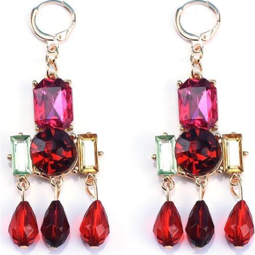 Fashion Red Glass Crystal Earrings Women 2020 New Statement ZA Long Earrings Jewelry Indian Luxury Earrings Female