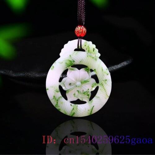 Jade Hexagonal Flower Pendant Gifts Jewelry Carved Natural Jadeite Fashion Necklace Charm Green White Chinese Double sided