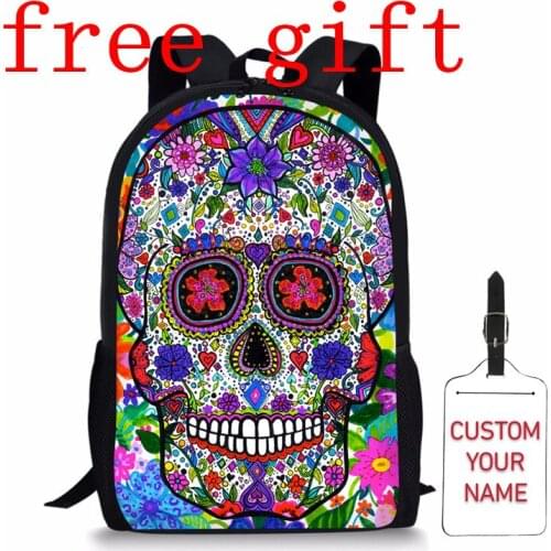 2021 New Cool Flower Skull 3D Printed Mens Backpack Floral Pattern School Bag For Kids Boys Durable Student Bag College Bagpacks