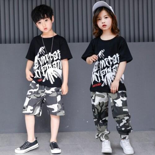 New Children Hip Hop Dance Costume Boy/girl Camouflage Street Dance Clothing Kids School Jazz Dance Dress DS/DJ Dance Wear 90
