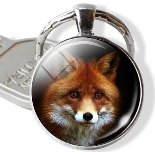 New Lovely Fox Picture Glass Cabochon Keychain Animal Pendant Metal Key Rings Christmas Gifts for Kids Dropshipping