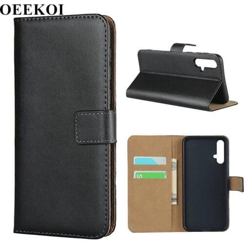 OEEKOI Genuine Leather Wallet Flip Cover Case for Huawei Nova 5 with Card Slots Holder