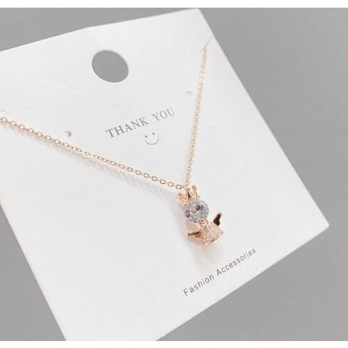 Trendy Simple Sweet Shiny Zircon Crown Angel Pendant Necklace For Women Temperament Elegant Jewelry Gift Clavicle Chain Rosegold