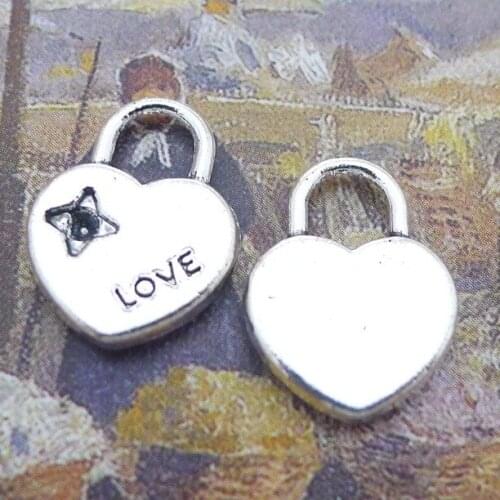 10PCS/Lot 17mm*13mm Heart Pendant Antique Silver Color Lock Charms For DIY Jewelry Making Handmade Craft